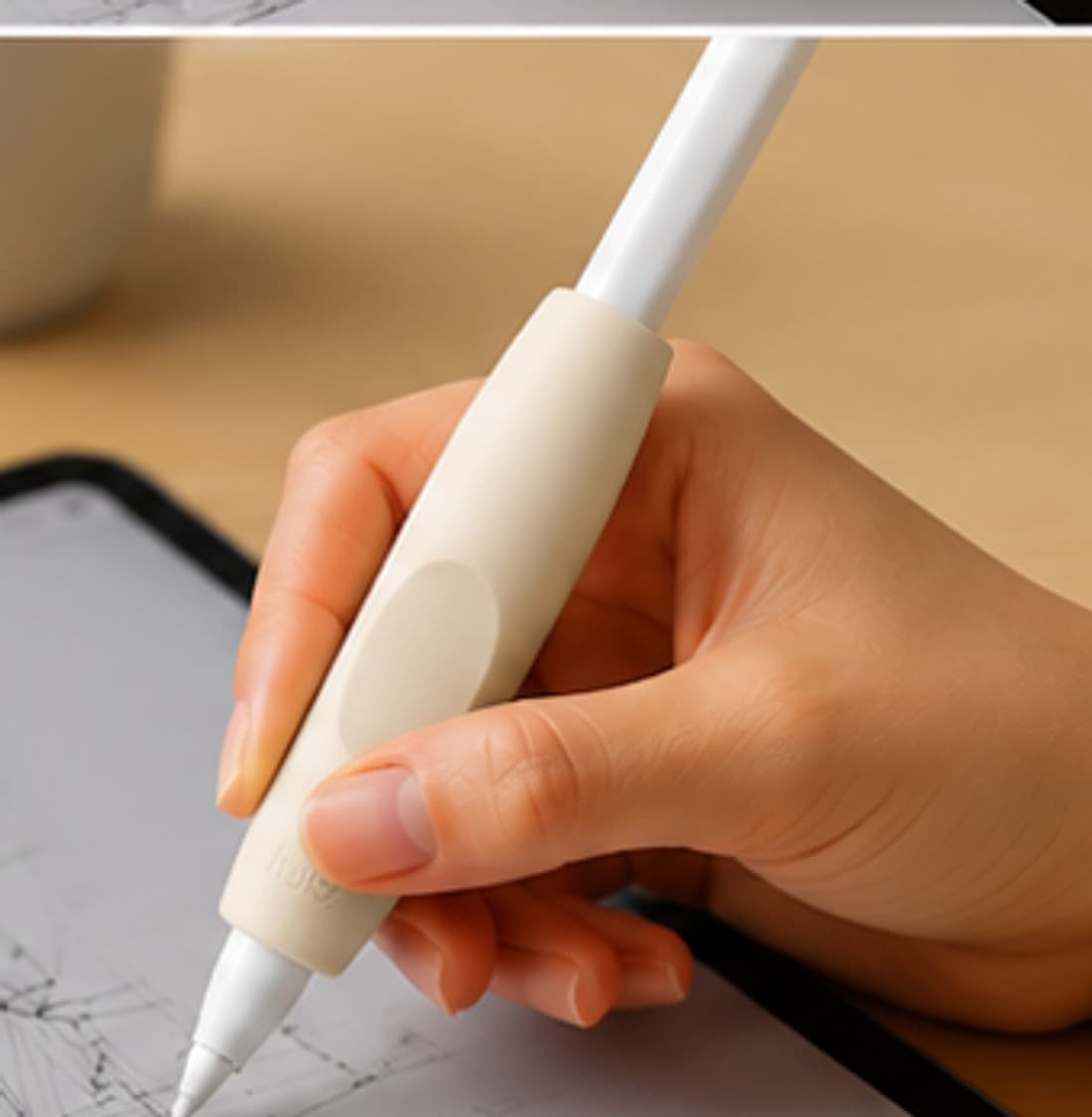 ComfortGrip on a pen, held in a writing grip